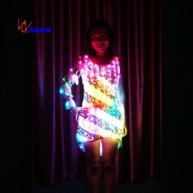 定制LED的彩色发光表演连体服发光服性感女歌手 dj 派对狂欢服装WL-89